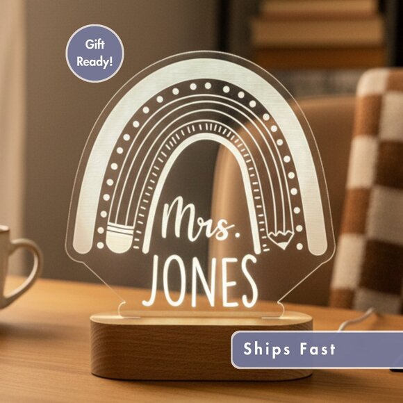 Custom Teacher Name Light-Up Sign | Personalized Classroom Decor & Gift - Picture 1 of 8